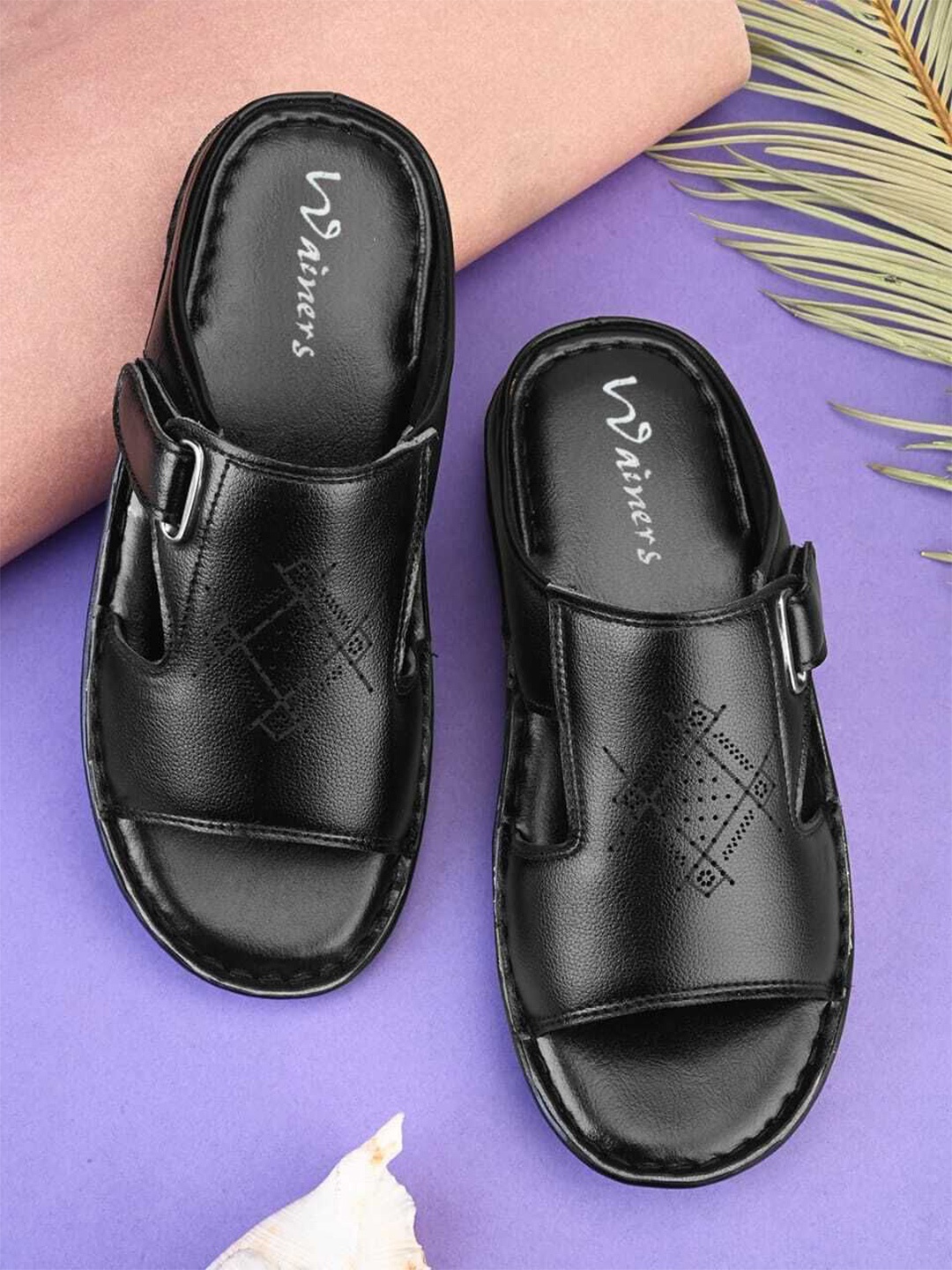 

WAINERS Men PU Comfort Sandals, Black