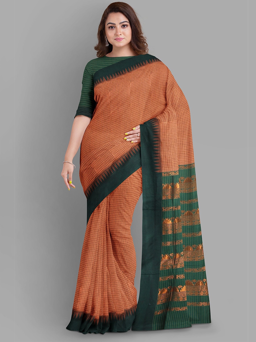 

The Chennai Silks Checked Saree, Brown