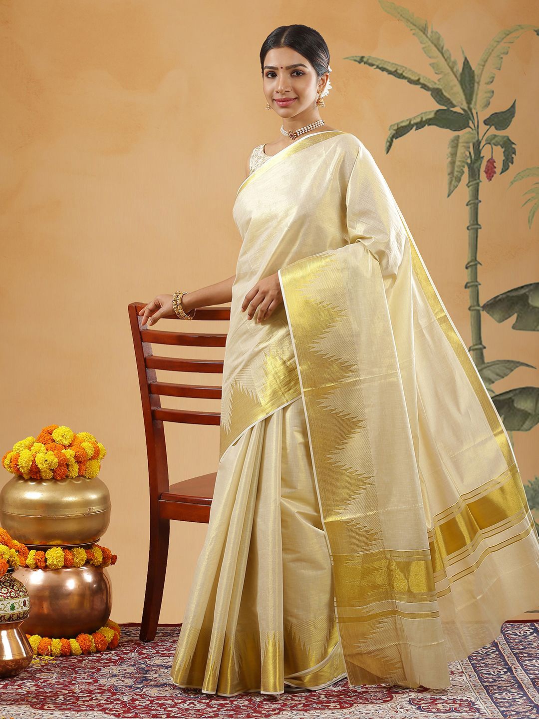 

Kalyan Silks Zari Kasavu Saree, Gold