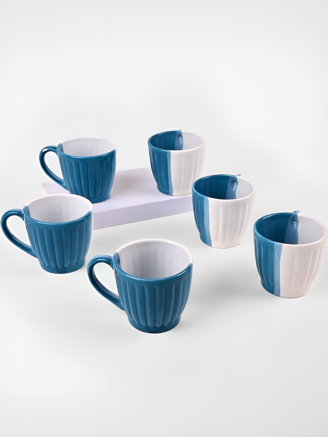 

Storepedia White & Blue 6 Piece Textured Ceramic Matte Cups Set of Cups and Mugs