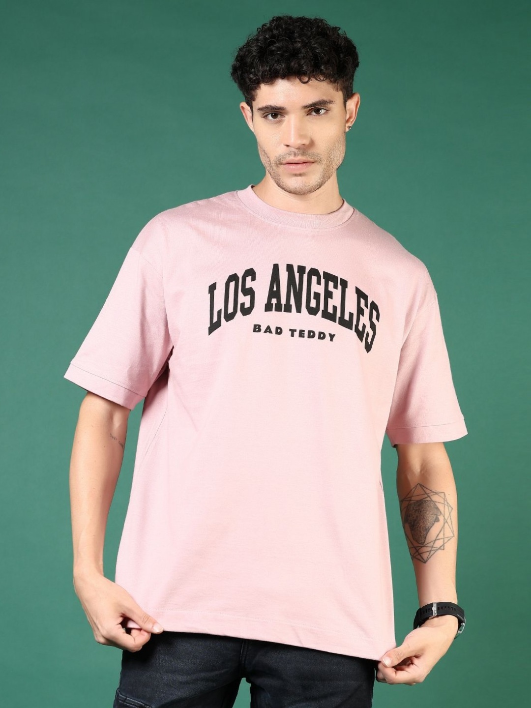 

V-Mart Men Graphic Printed Round Neck Cotton Relaxed Fit T-shirt, Pink