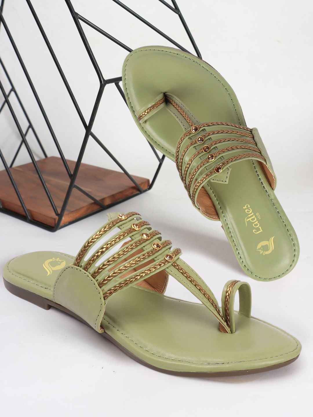 

Ladies Hub Women Embellished Stylish One Toe Flats, Green