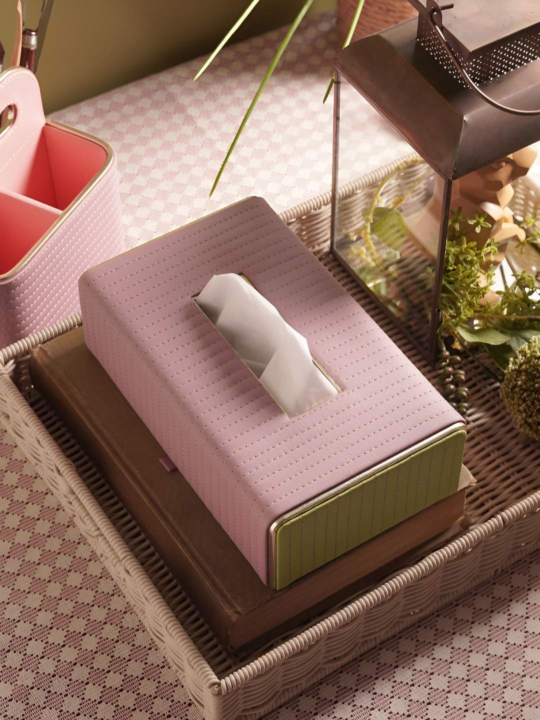 

Pure Home and Living Purple & Green Leather Tissue Holder