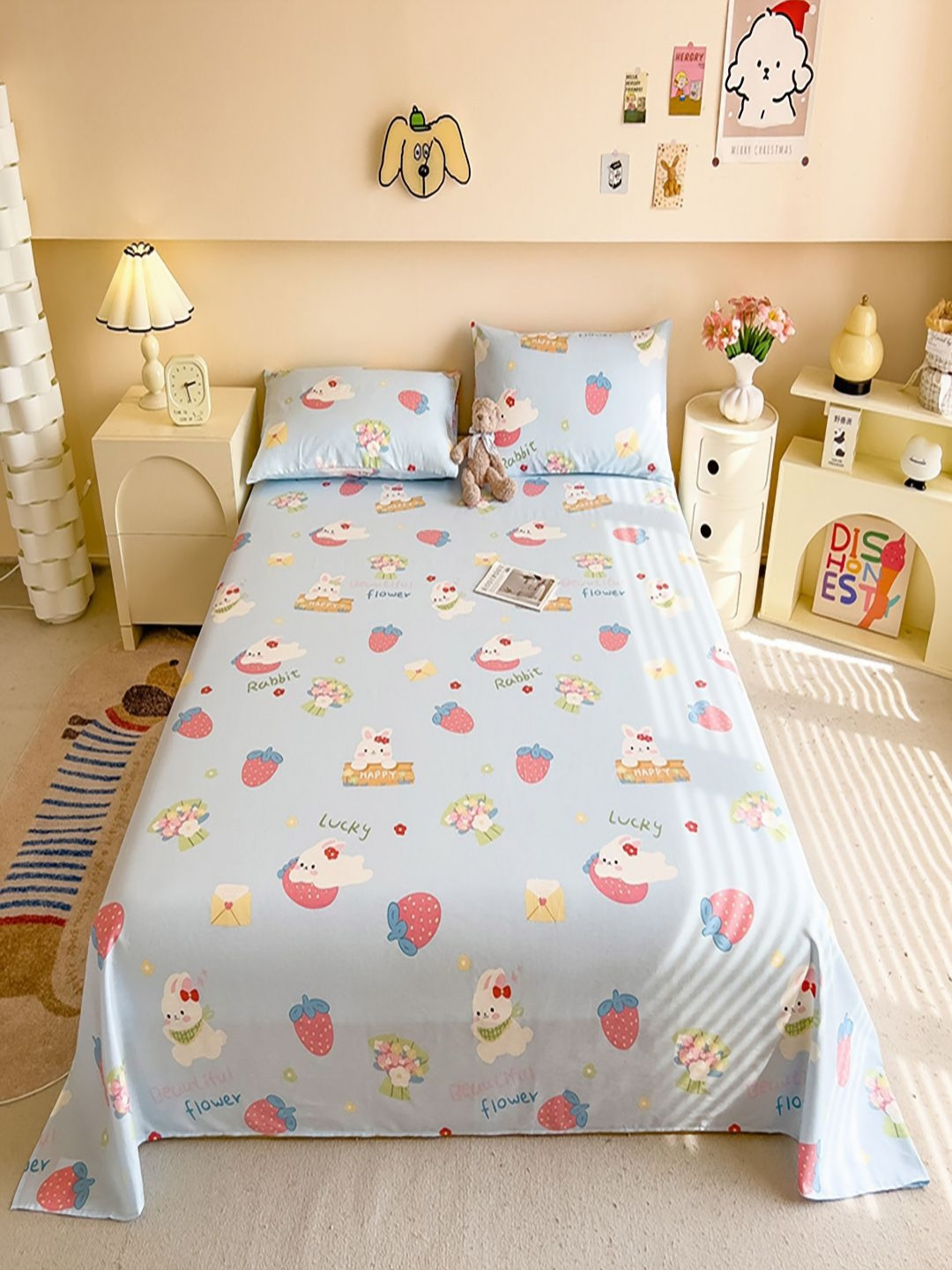 

JC HOME Blue & Pink Printed Cotton 220 TC Single Size Bedsheet Set 1.60 m x 2.30 m