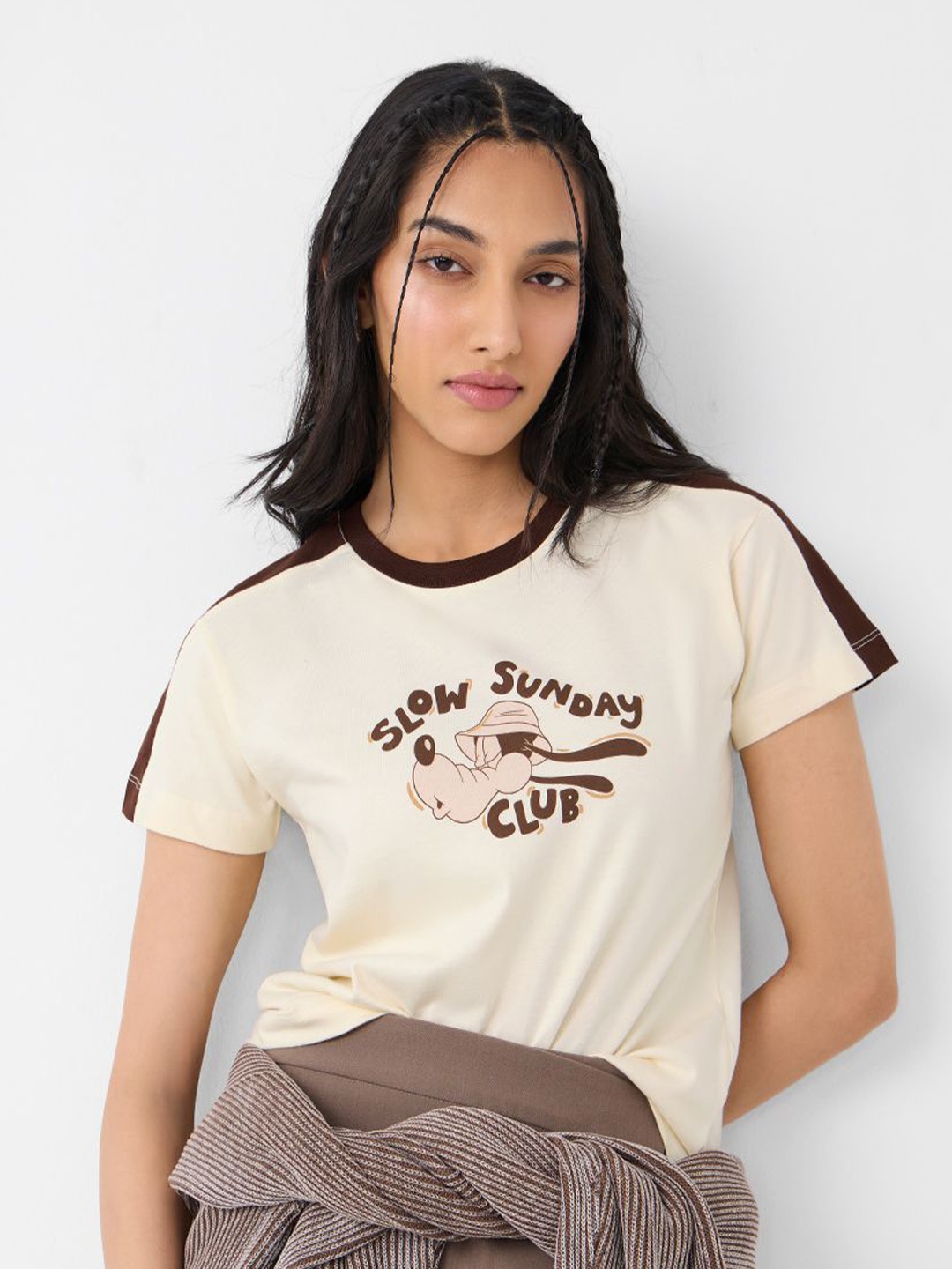 

The Souled Store Women Graphic Printed Round Neck Cotton T-shirt, Off white