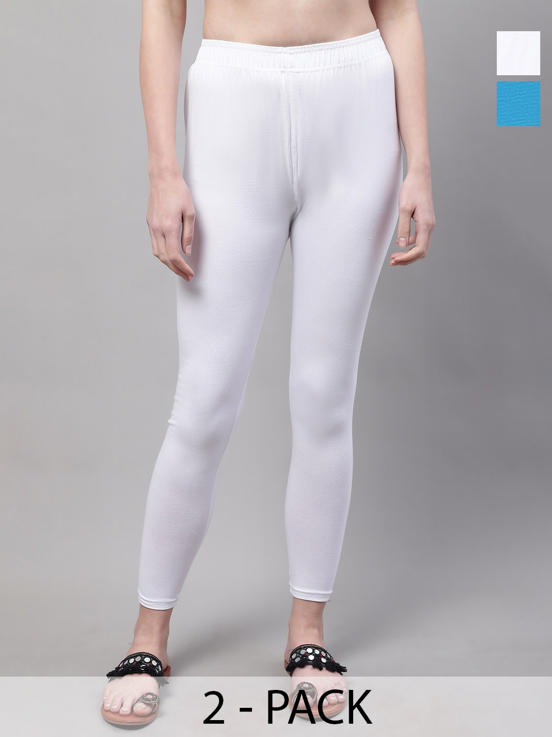 

Valles365 by S.C. Women Pack Of 2 Cotton Mid-Rise Ankle-Length Leggings, White