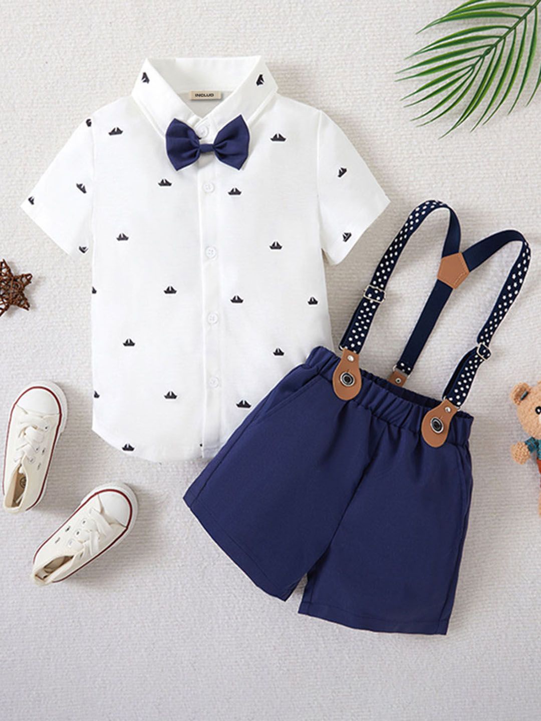 

INCLUD Boys Geometric Printed Shirt With Shorts, Navy blue