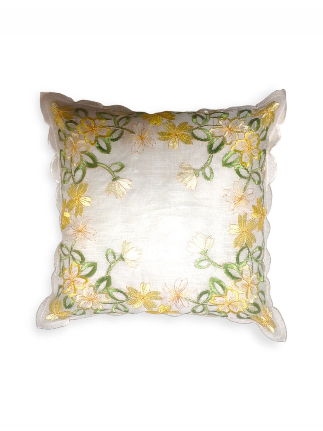 

MONKDECOR Yellow & Green Floral Embroidered Square Cushion Covers