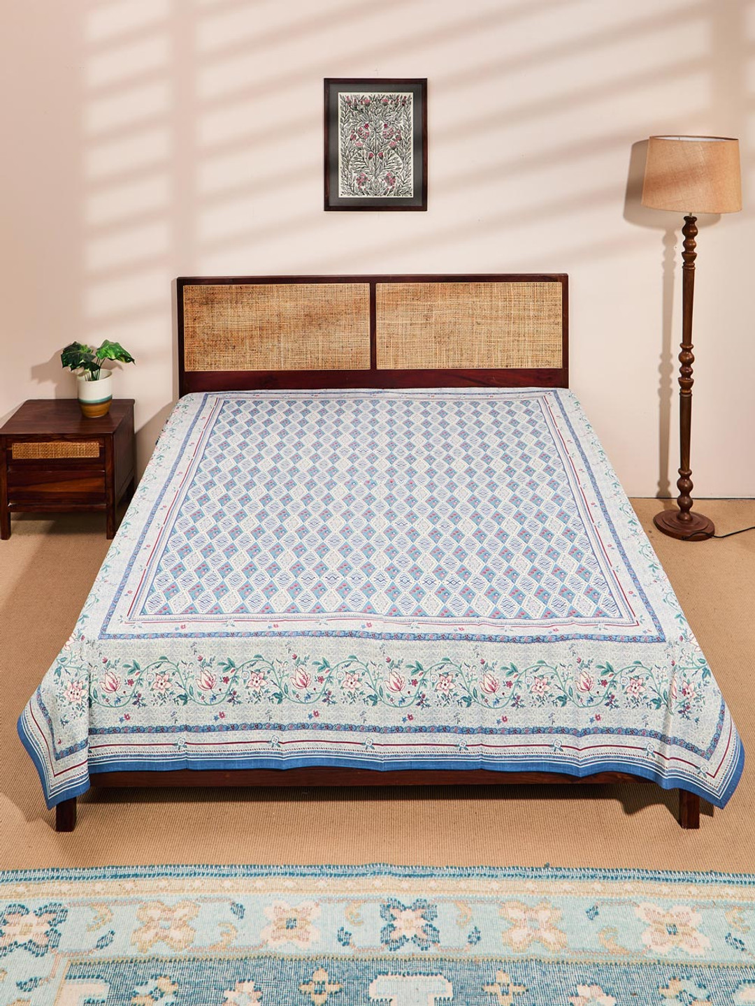 

Fabindia Blue & White Printed Cotton Double King Bed Cover