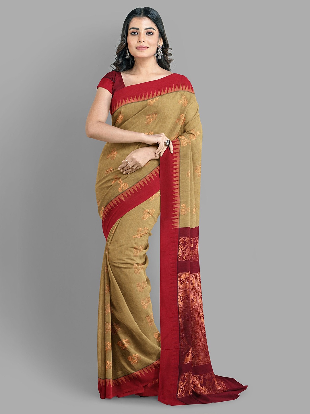 

The Chennai Silks Ethnic Motifs Woven Design Saree With Unstitched Blouse Piece, Beige