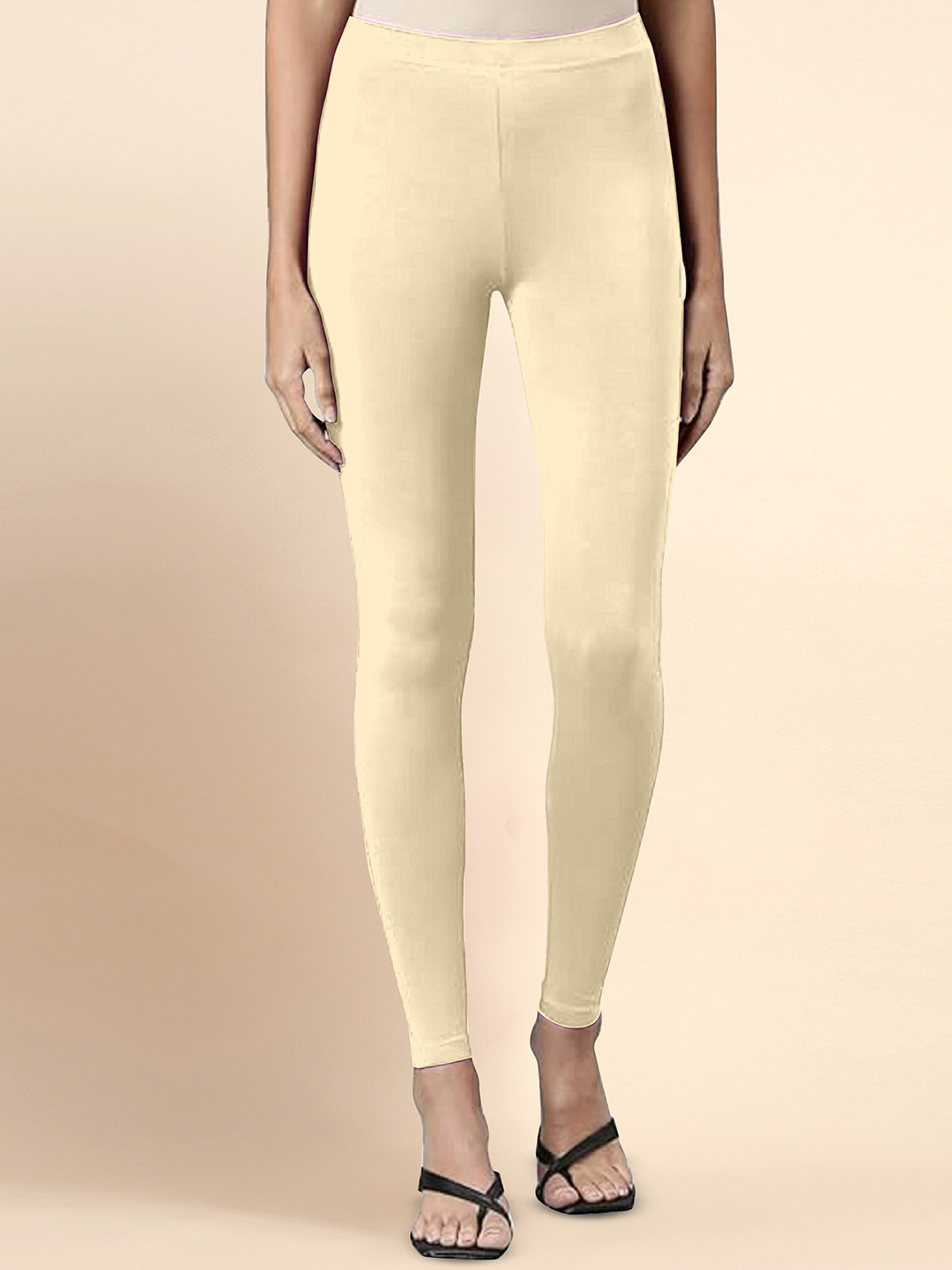 

Trendmalls Women's Microfiber Elastane Stretch Soft Leggings With Ultrasoft Waistband, Beige