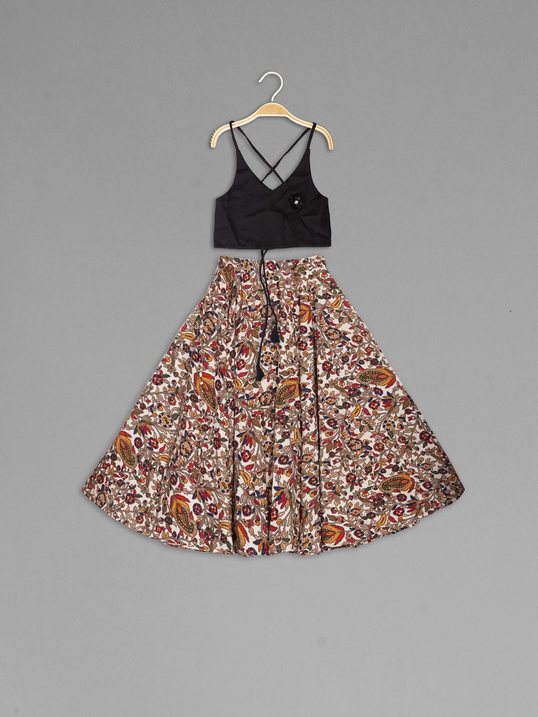 

Anneca Girls Sholuder Strap Floral Printed Lehenga With Choli, Beige