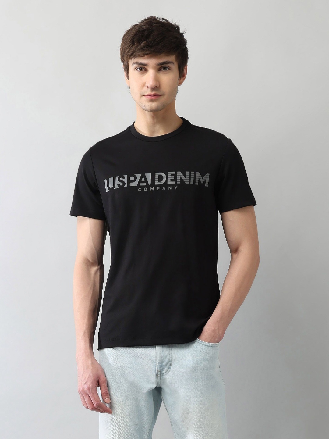 

U.S. Polo Assn. Denim Co. Men Typography Printed Round Neck T-shirt, Black
