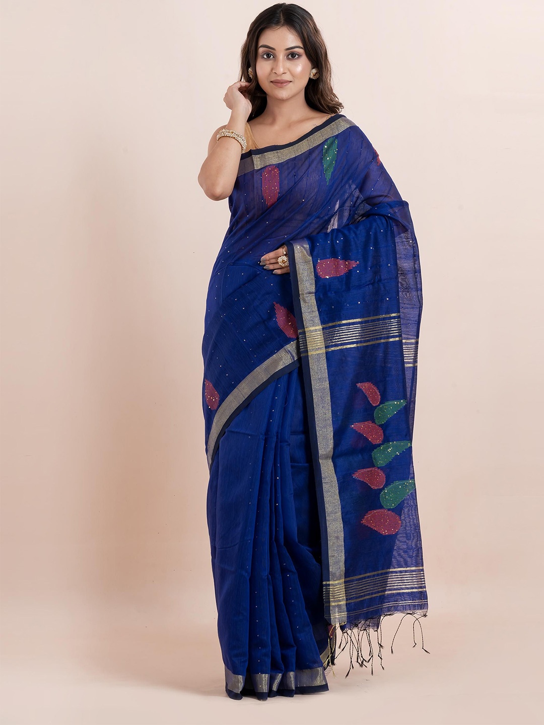 

PUKU Embellished Saree With Blouse Piece, Blue