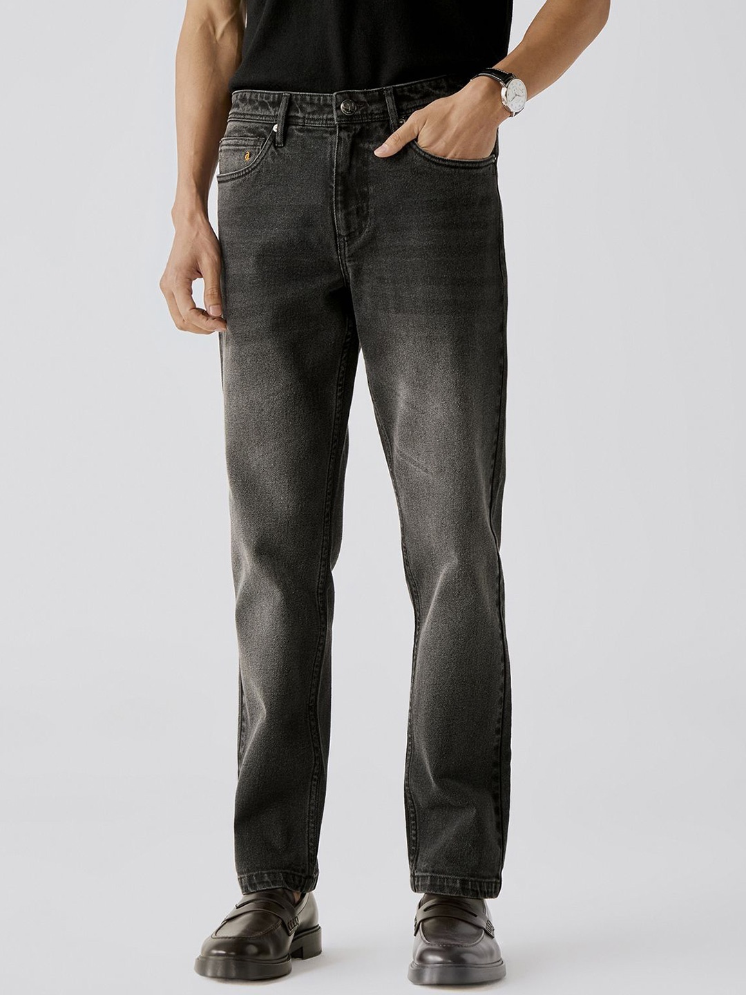 

Andamen Men Original Stretchable Casual Twill Woven Placement Embroidery Regular Fit Jeans, Charcoal