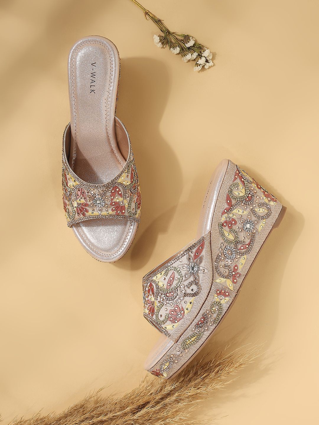 

V-WALK Embellished Party Platform Sandals, Champagne