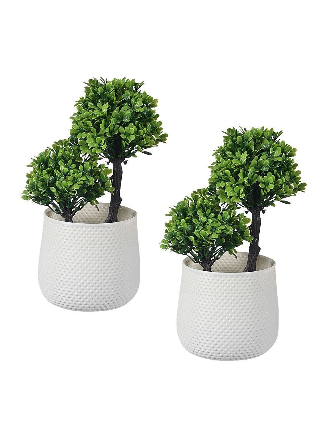 

Kuber Industries White & Green 2 Pieces Artificial Flowers With Pot