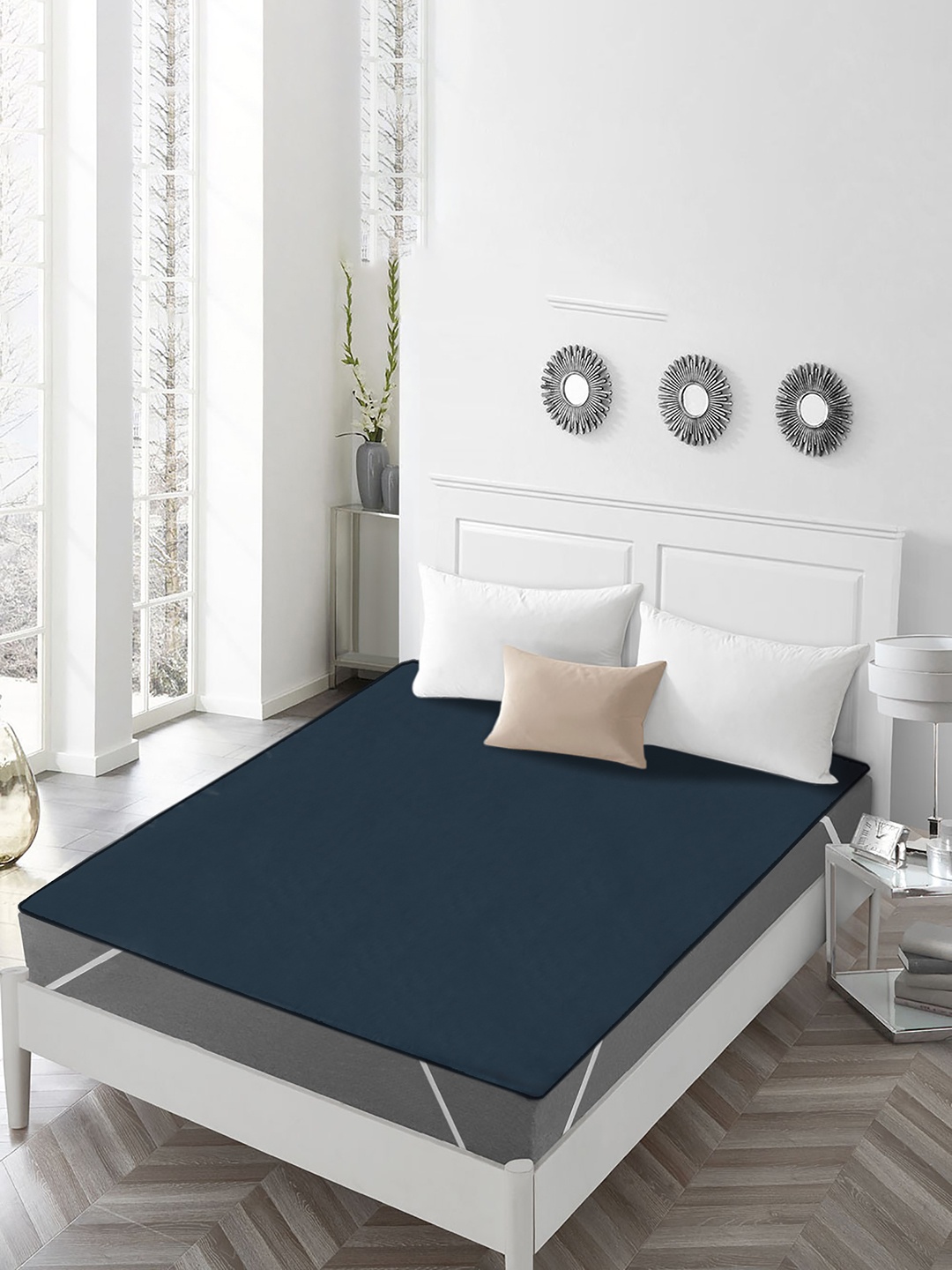 

Kuber Industries Blue Polyester Water Resistant Mattress Protector