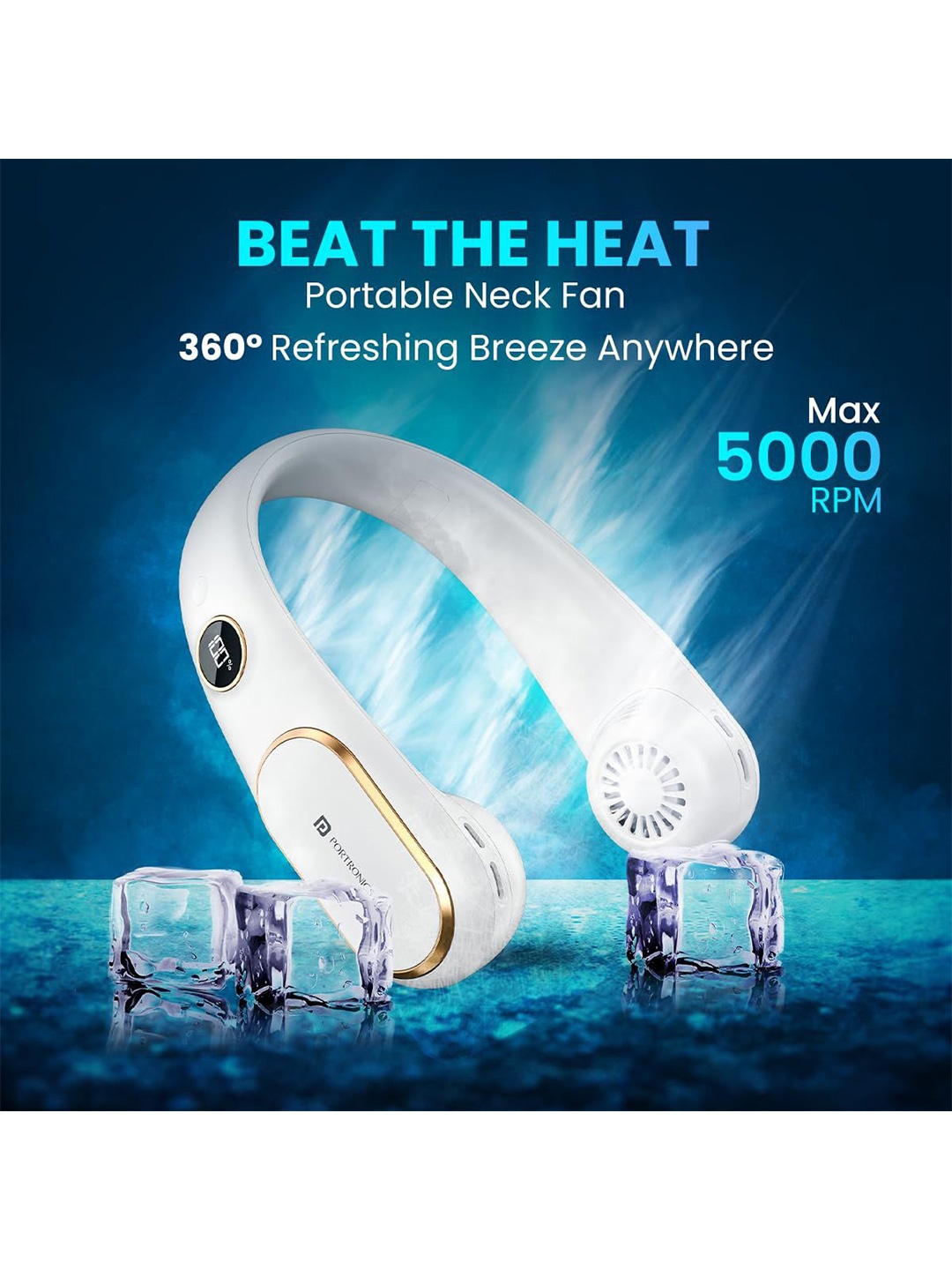 

Portronics White Gobreeze Portable Rechargeable Neck Fan