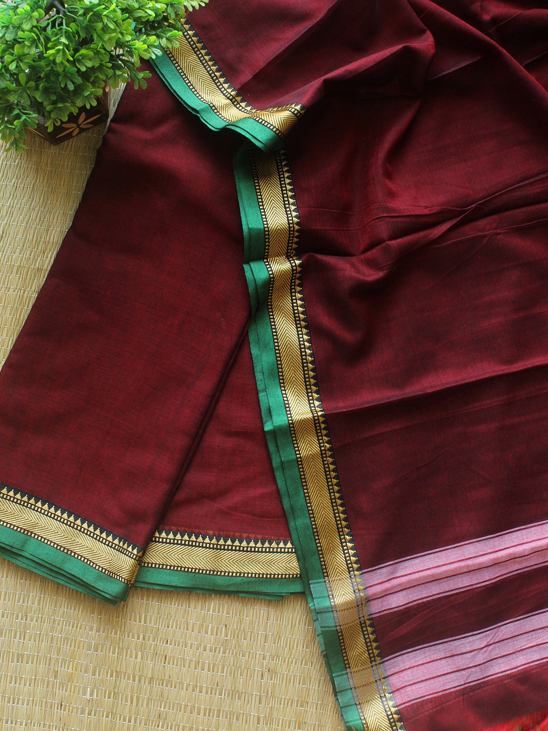 

Weaves of Tradition Pure Cotton Unstitched Dress Material, Maroon
