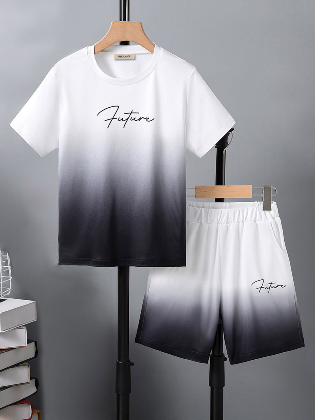 

INCLUD Boys Typography Printed T-shirt With Shorts, Black