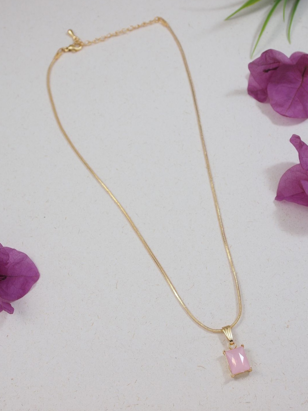 

V FASHION JEWELLERY Gold-Plated Stone-Studded Square-Charm Pendant With Chain