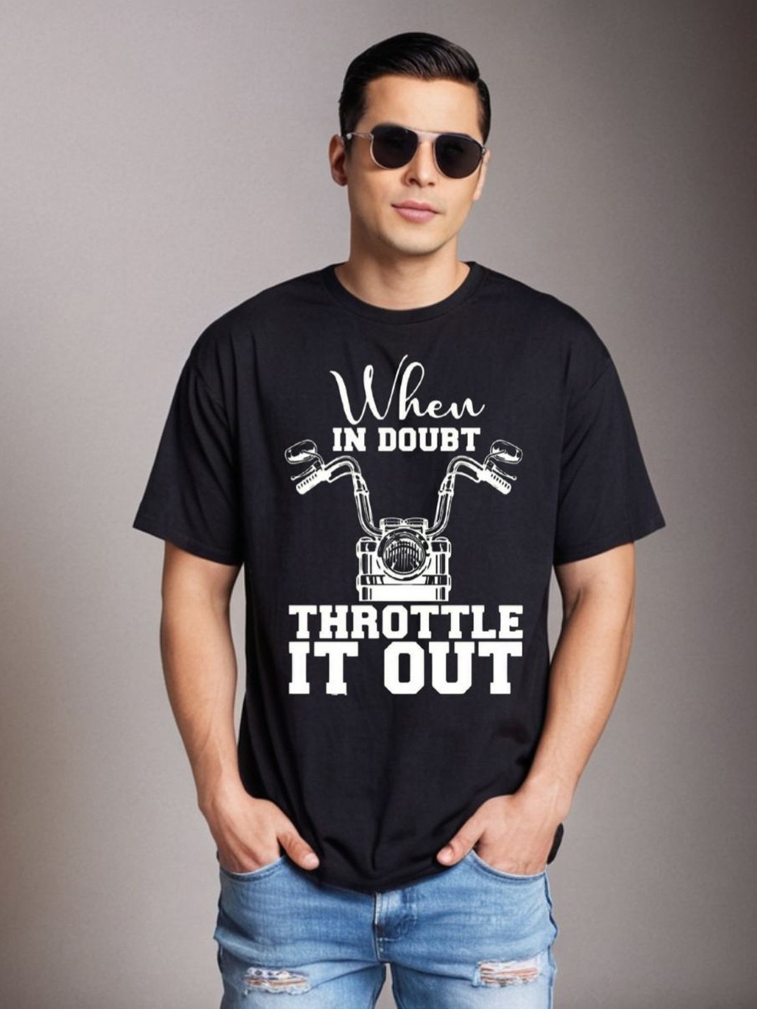 

Be Crazy Men Graphic Printed Round Neck Cotton Oversized T-shirt, Black