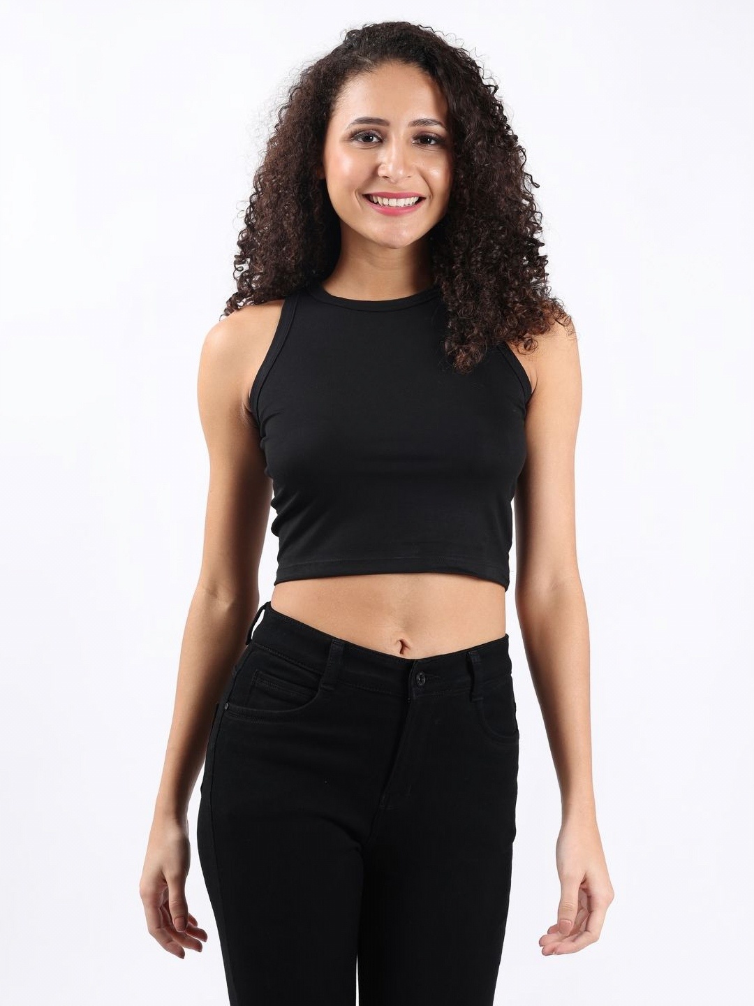 

Bonnaty Women Solid Round Neck Cotton Slim Fit T-shirt, Black