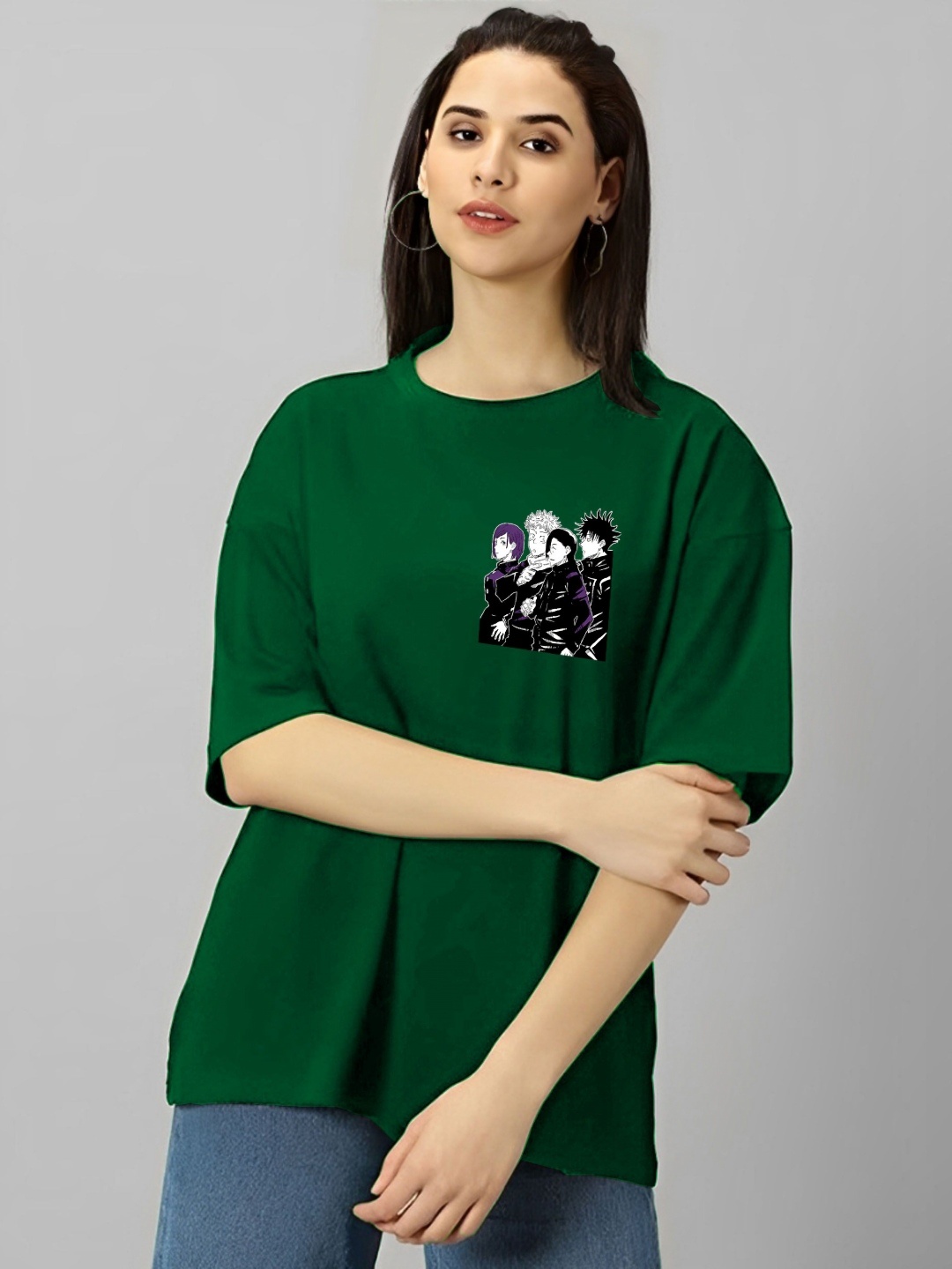 

Kushi Flyer Women Graphic Printed Round Neck Cotton Oversized T-shirt, Green