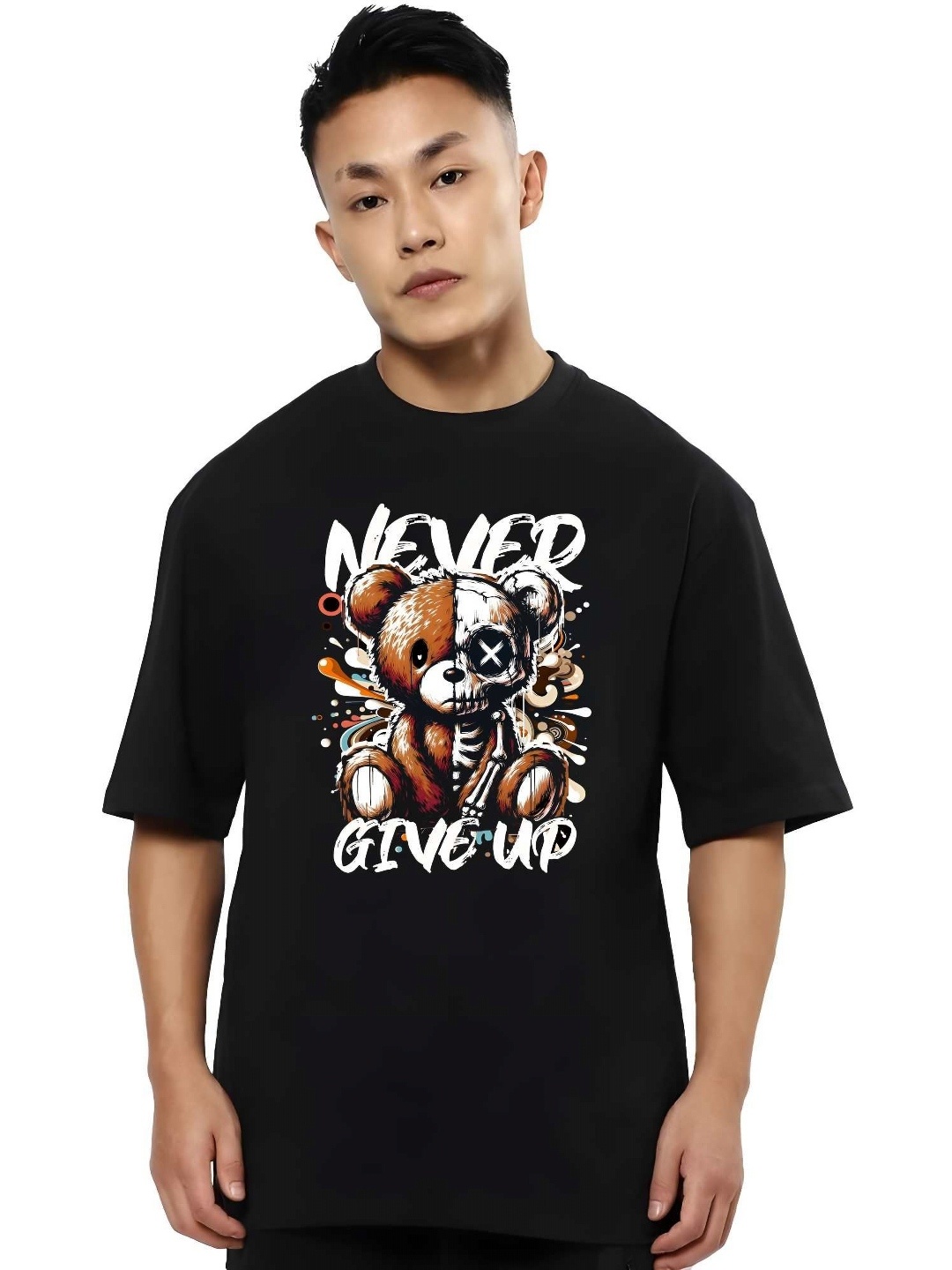 

THE BEETEL HOUSE Men Graphic Printed Round Neck Cotton Oversized T-shirt, Black
