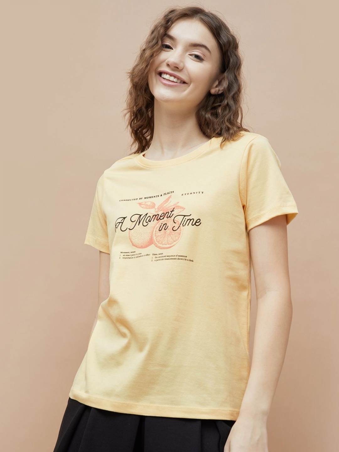 

Ginger by Lifestyle Women Typography Printed Round Neck Cotton T-shirt, Yellow