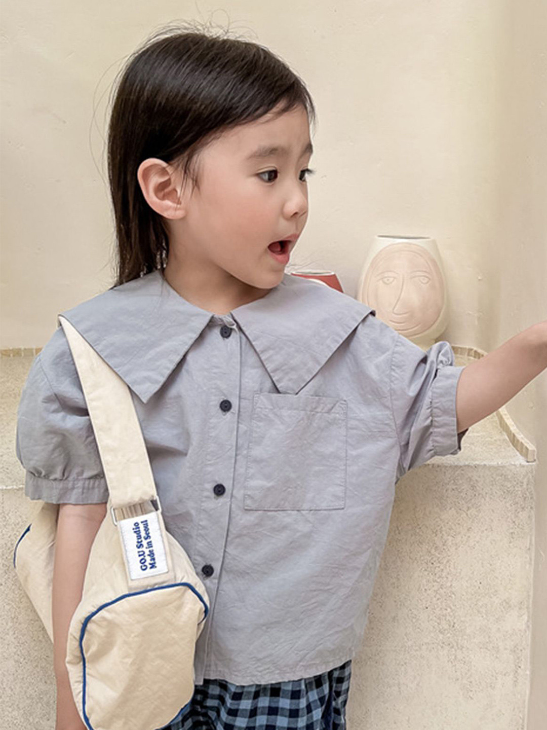 

LULU & SKY Girls Relaxed Fit Spread Collar Solid Cotton Casual Shirt, Grey