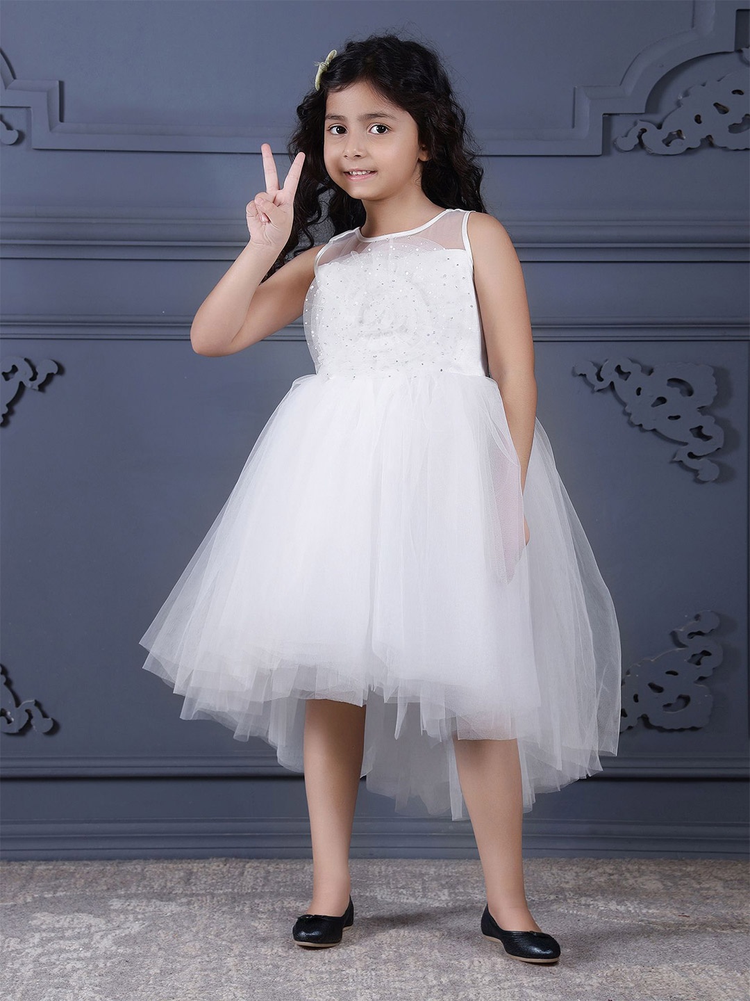 

Toy Balloon kids Net Fit & Flare Dress, White