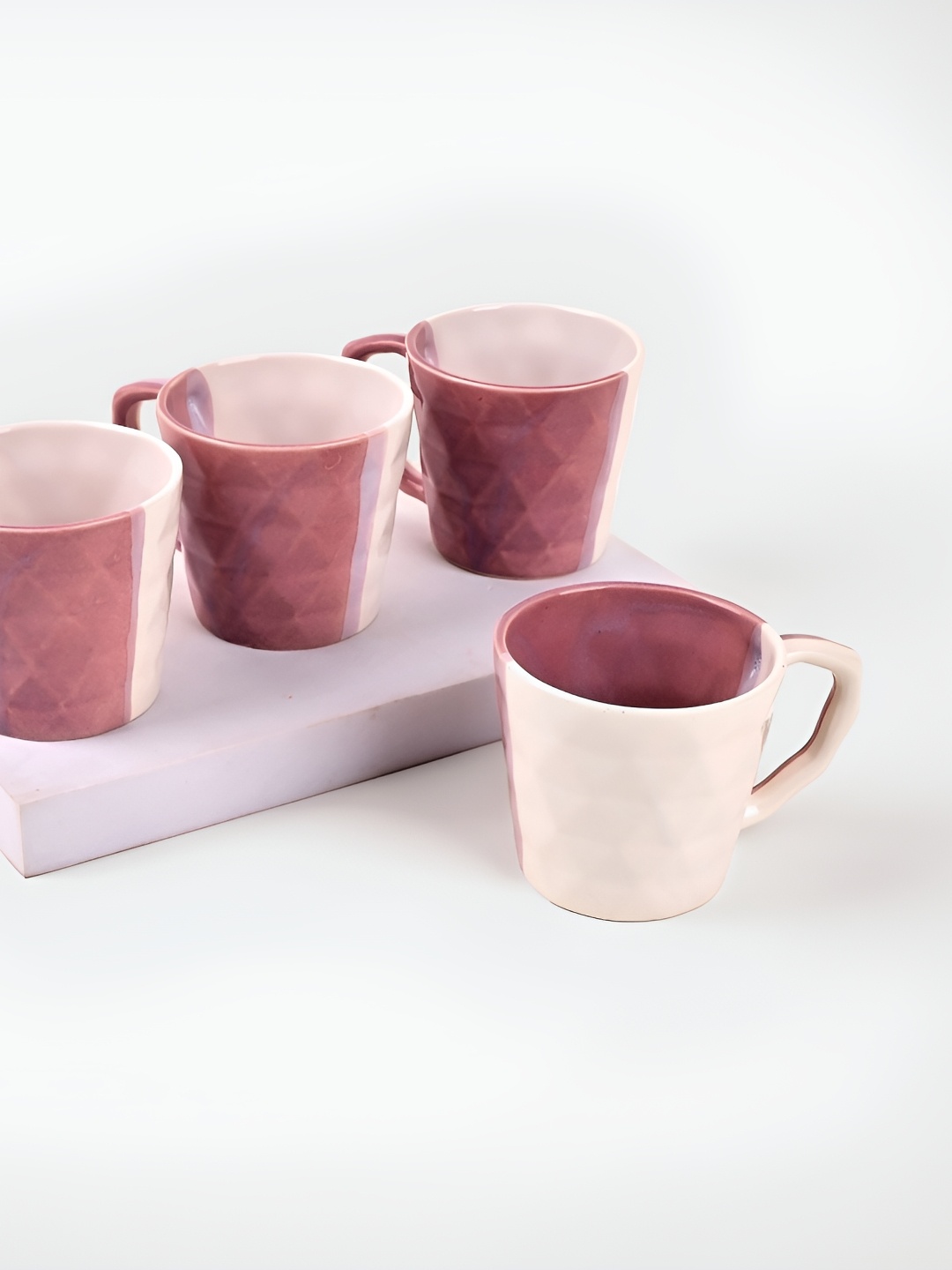 

Storepedia White & Pink 4 Pieces Textured Ceramic Matte Cups 150ml