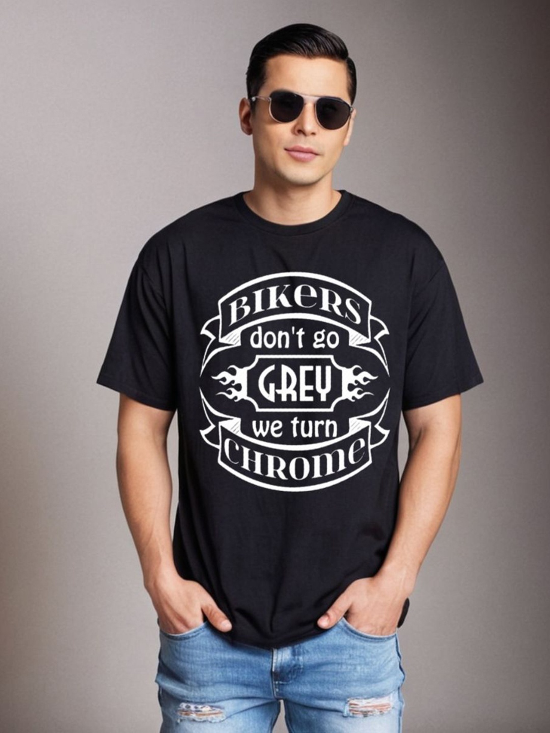 

Be Crazy Men Graphic Printed Round Neck Cotton Oversized T-shirt, Black
