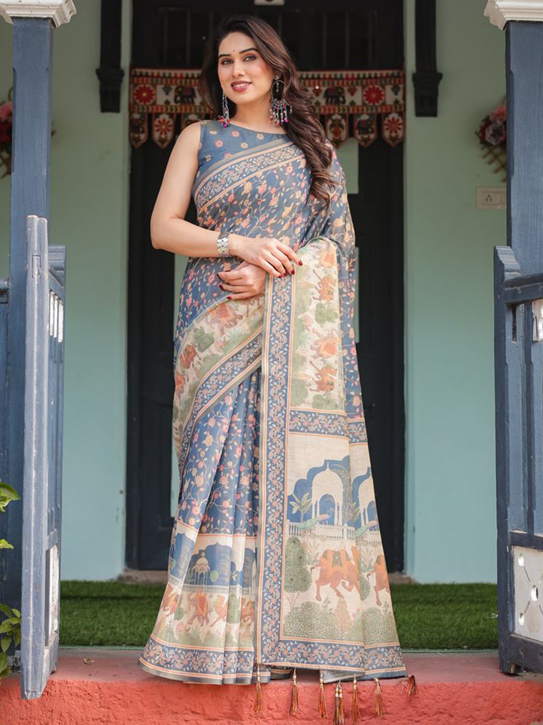 

ALMAARI FASHION Ethnic Motifs Pure Cotton Saree, Yellow