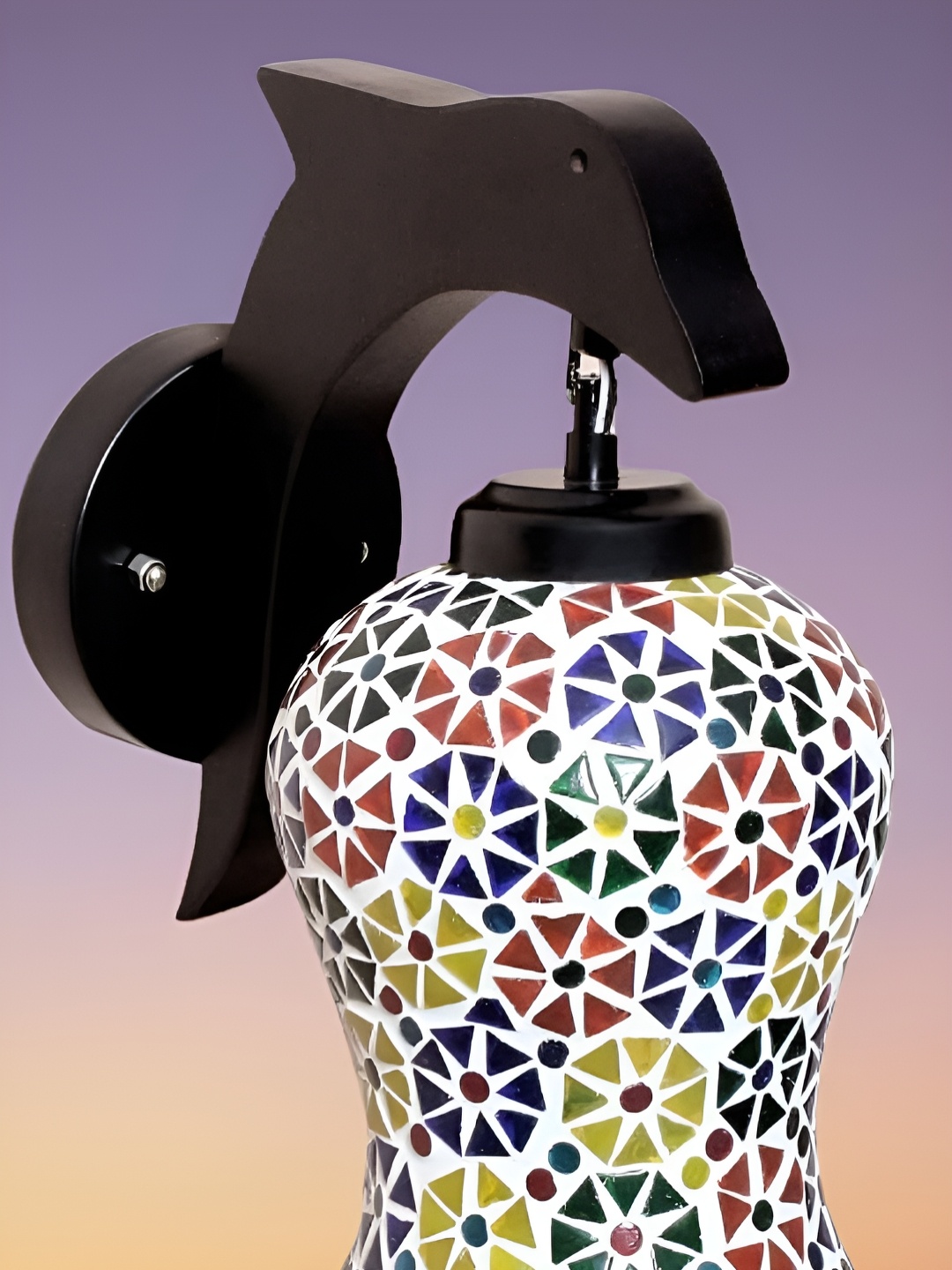 

KINIS Black & Blue Printed Wooden Bell Shaped Wall Lamp