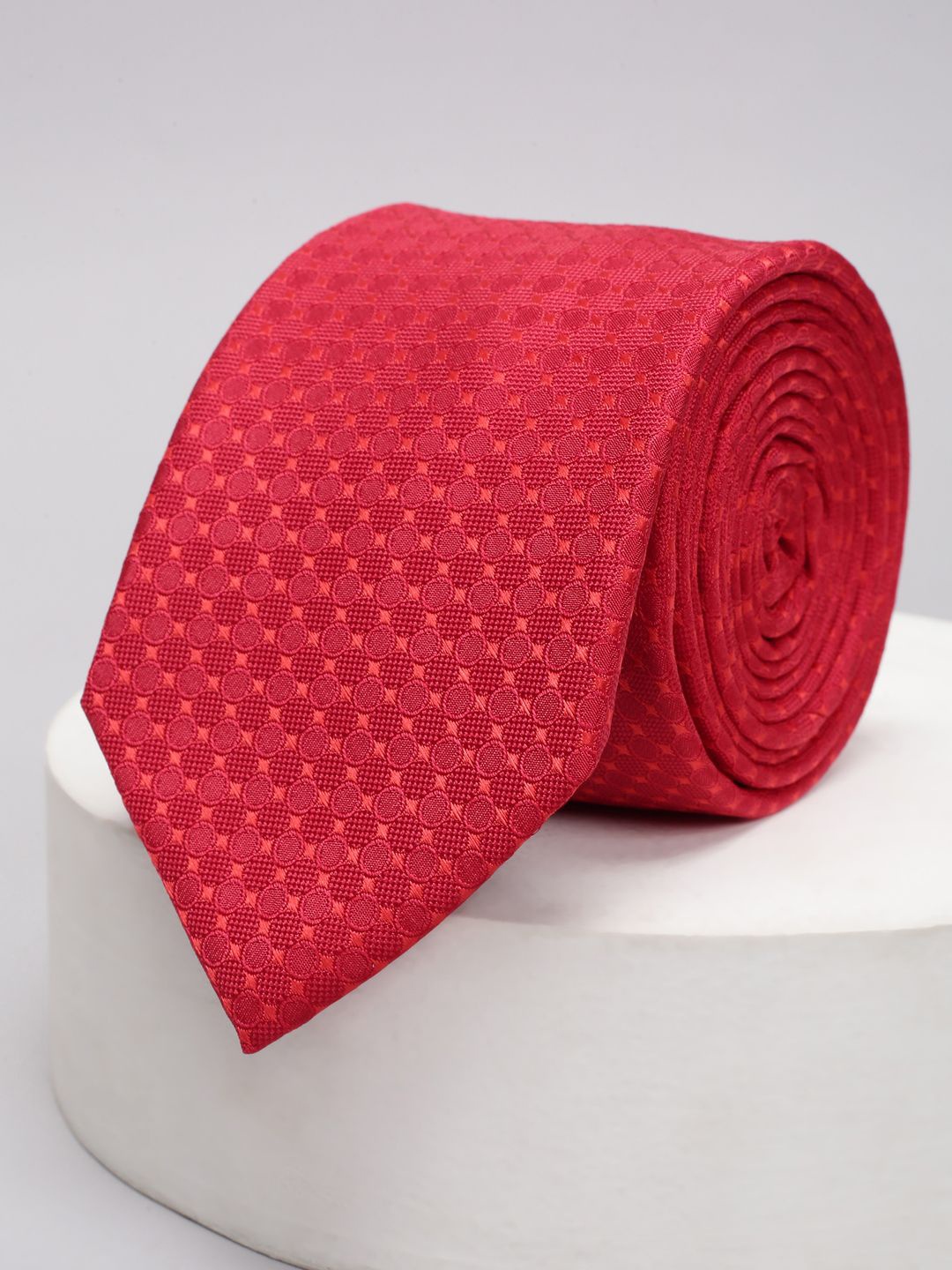 

Louis Philippe Men Woven Design Broad Embroidered Tie, Red