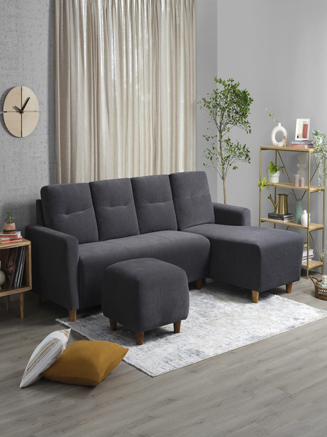 

Sleepyhead Yolo 5 To 6 Person Sofa Rhs L Shape Sofa Set Ottoman Fabric Sesame Grey