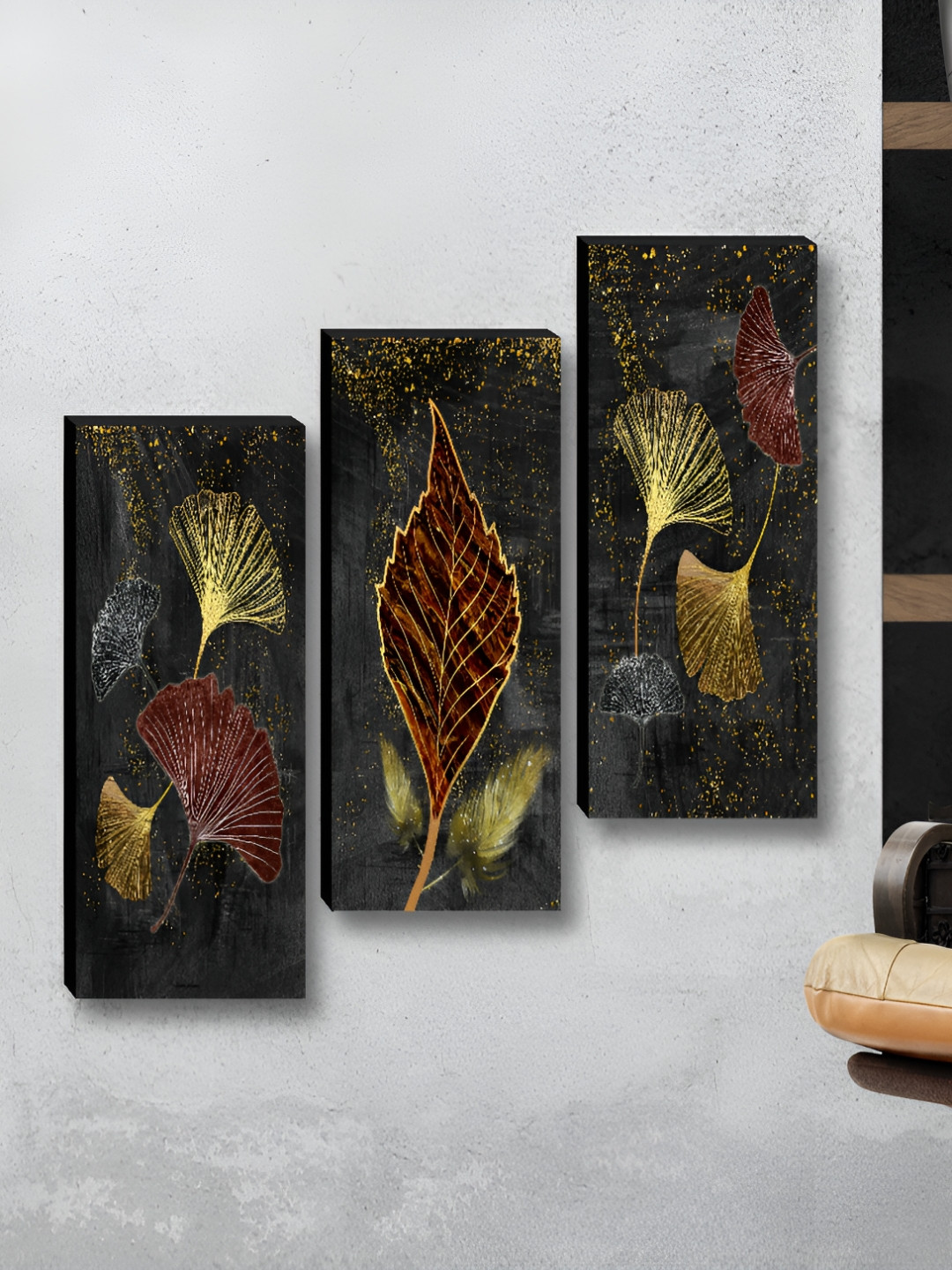 

Myntra Elegant Homes Black & Red 3 Pieces Leaf Printed Wooden Wall Paintings