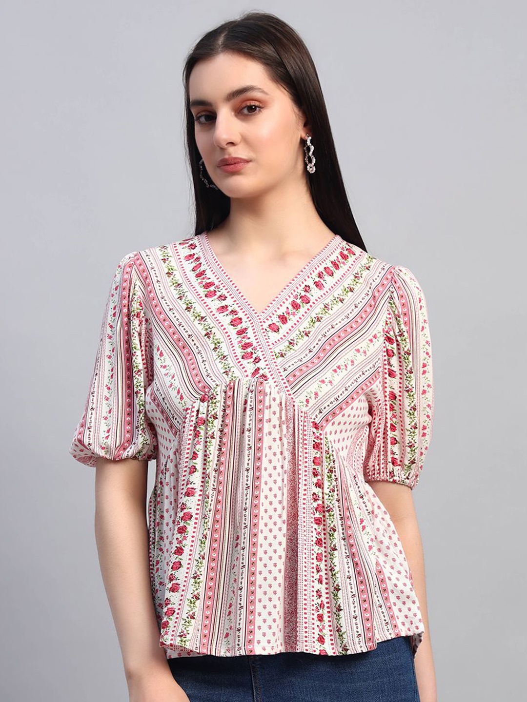 

VELDRESS Floral Printed Empire Top, Pink