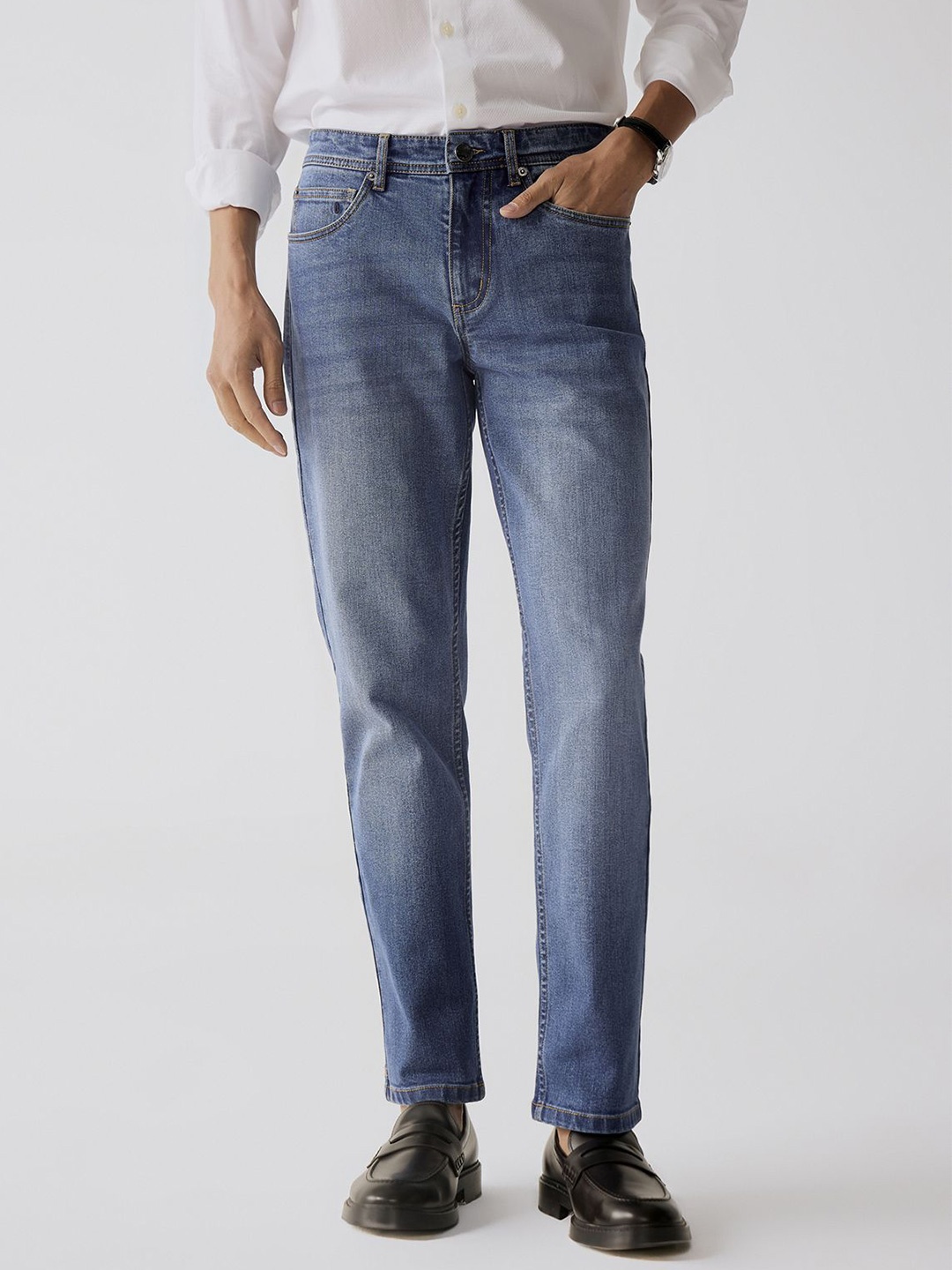 

Andamen Men Casual Twill Woven Placement Embroidery Slim Fit Stretchable Jeans, Blue