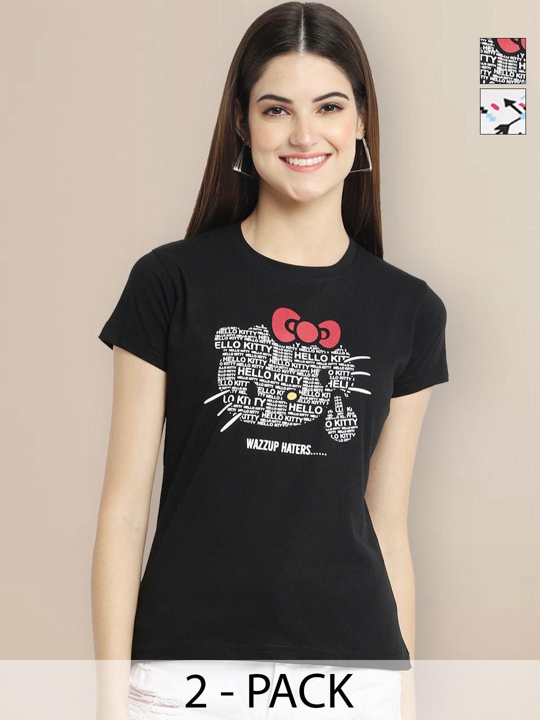 

GLOBAL NOMAD Pack Of 2 Typography Printed Cotton T-shirt, Black