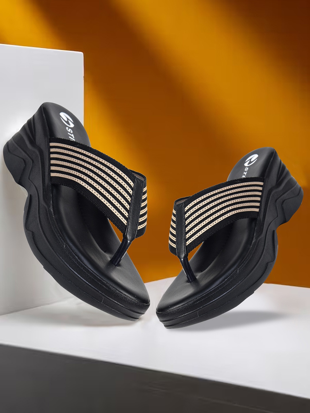 

STICY Striped Ethnic Wedge with, Black