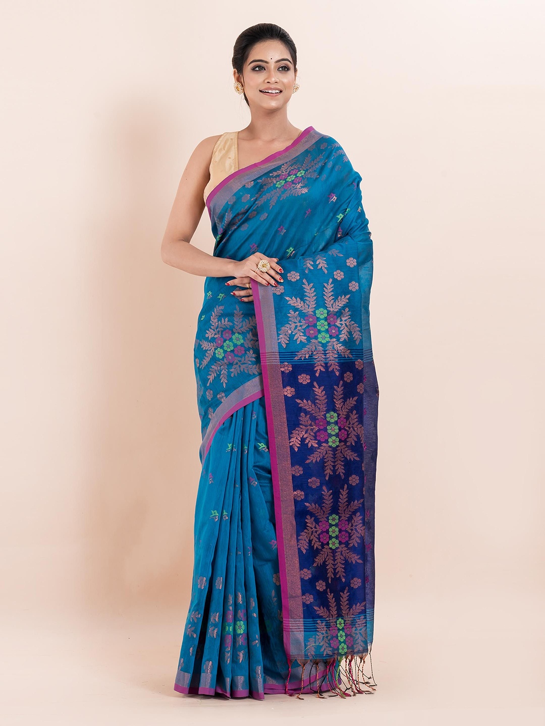 

PUKU Ethnic Motifs Woven Design Saree, Teal