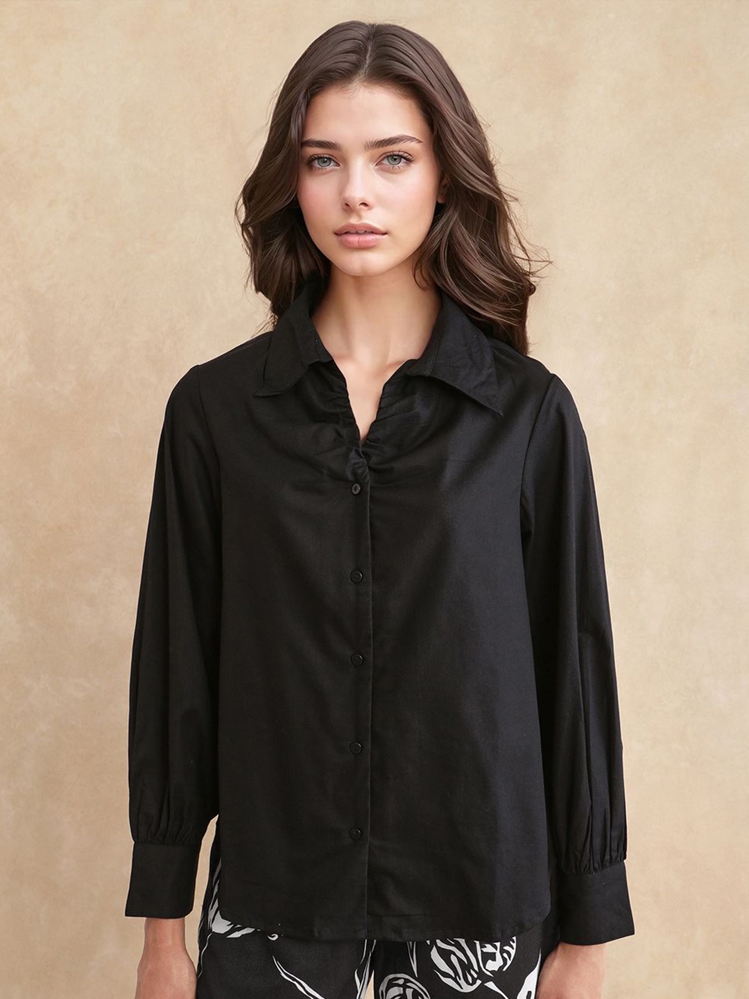 

RAREISM Women Comfort Fit Spread Collar Solid Formal Shirt, Black