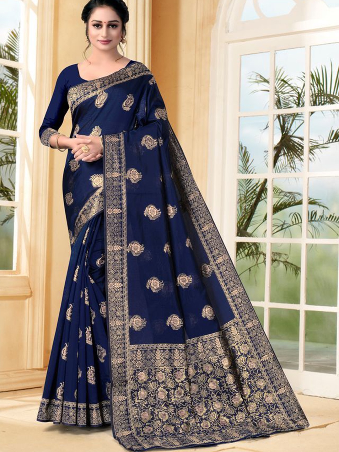 

Exclusiva Woven Design Zari Banarasi Saree, Navy blue