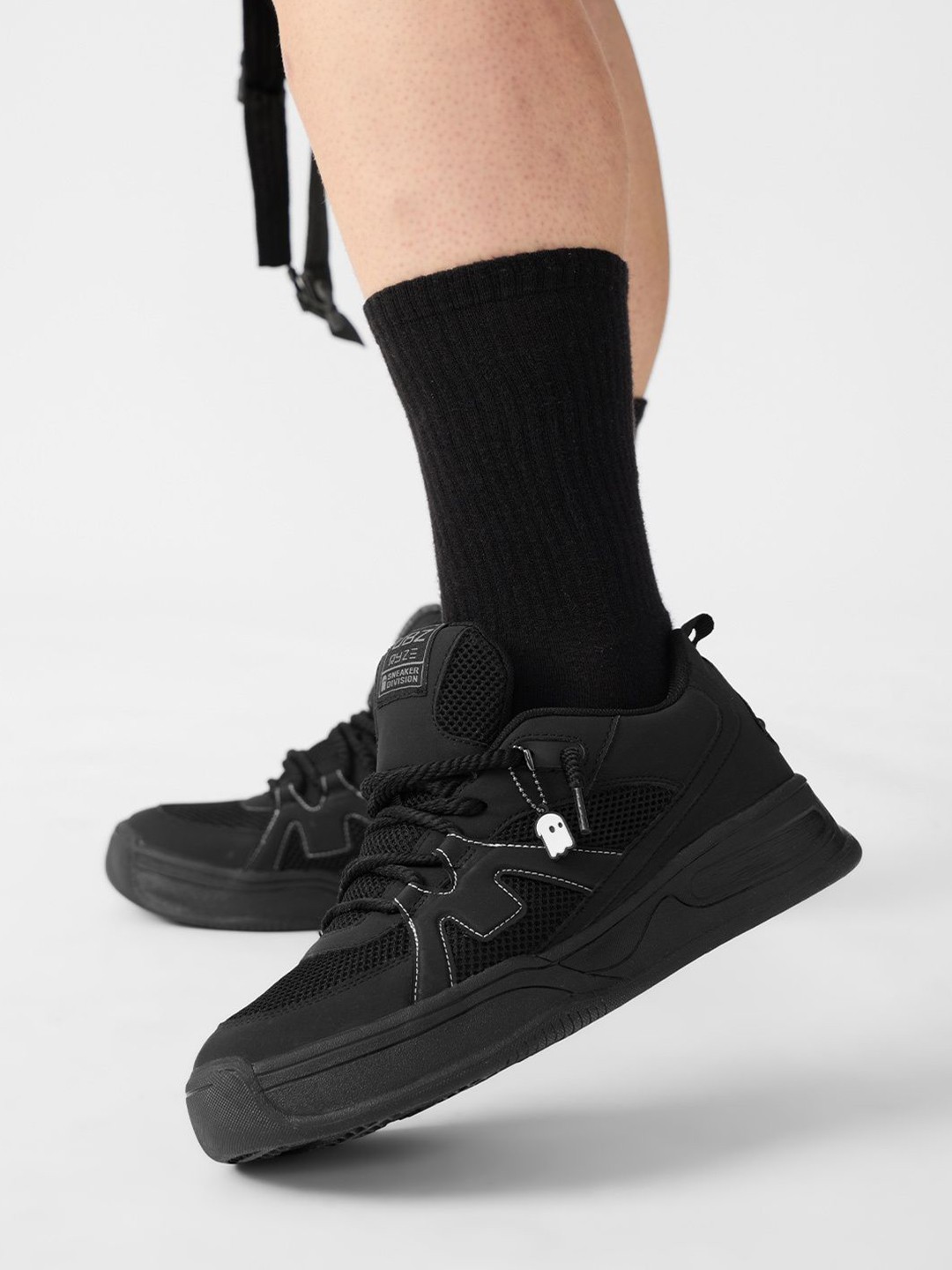 

The Souled Store Men Textured PU Sneakers, Black