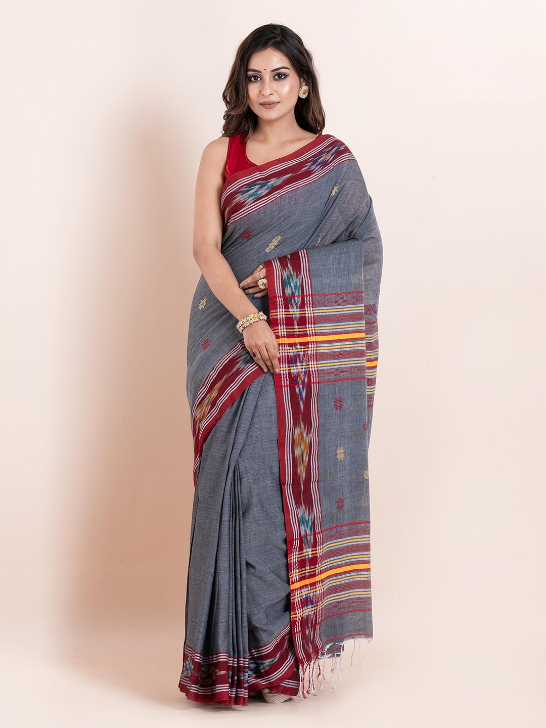 

PUKU Ethnic Motifs Woven Design Pure Cotton Saree, Grey