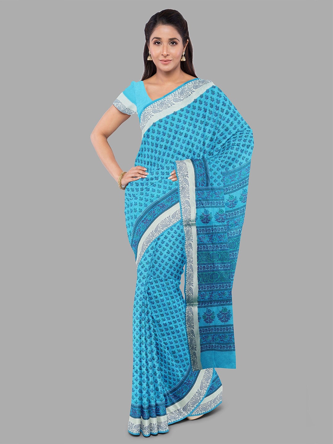 

The Chennai Silks Ethnic Motifs Pure Cotton Chanderi Saree, Blue